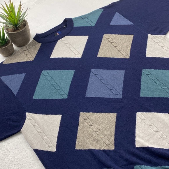 Callaway Nordstrom Vintage Merino Wool Knit Diamond Pattern Crewneck Sweater - Picture 3 of 14